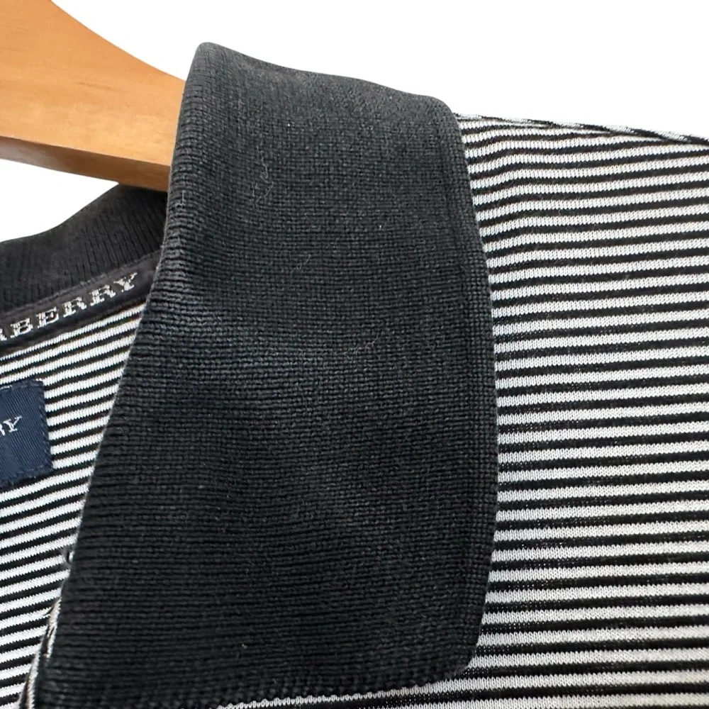 Burberry Golf Mens Striped Short Sleeve Polo Shirt Size Large Black White Cotton - Picture 7 of 10